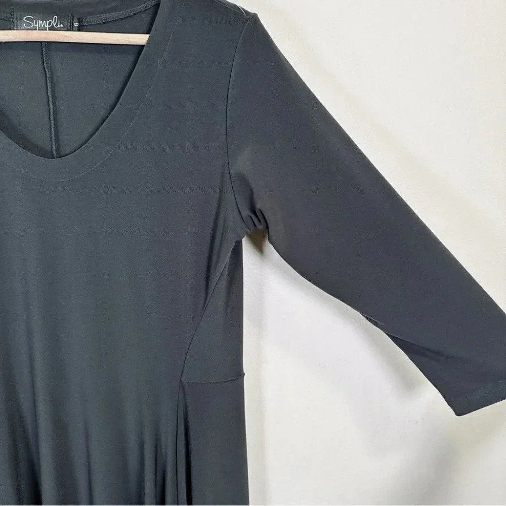 Sympli Hi Low Assymetric Three Quarter Sleeve Tunic  Grey Sage - Picture 8 of 16